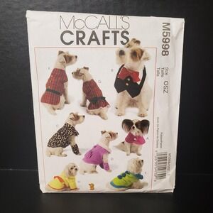 McCall's 5998 Dog Clothes: Cape, Bib, Coats,  Dress & Robe Pattern XS-XL Uncut